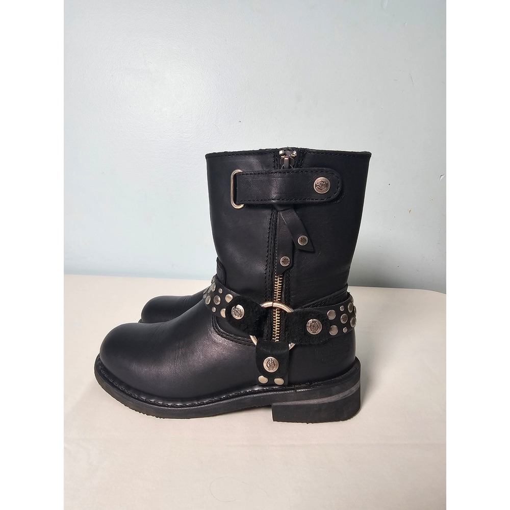 Biker Grunge Harley-Davidson Harness Boots Womens 6 Black Studded Leather 88354